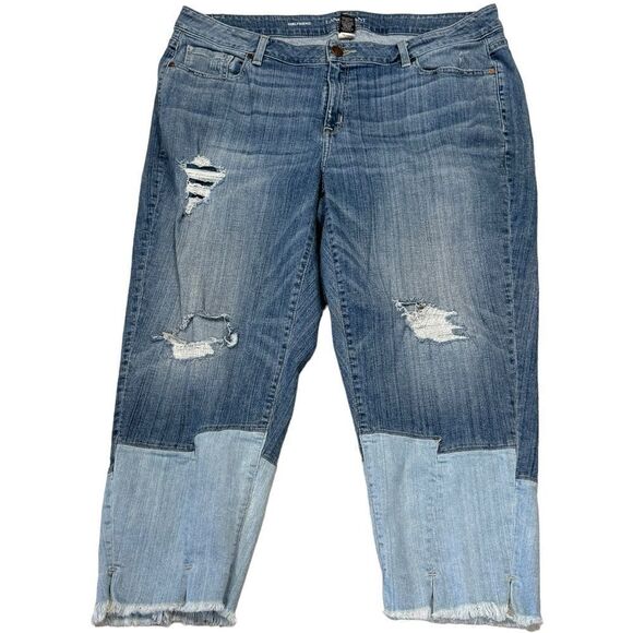 Lane Bryant Color Blocked Distressed Girlfriend Tapered Leg Jeans Size 20R - Picture 2 of 9